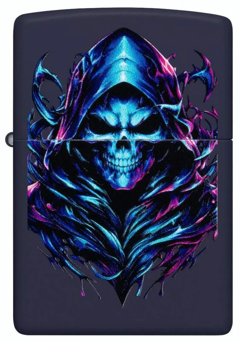 Produktbild: Zippo 60007894 Reaper Skull Navy Matte Black Light Frontansicht