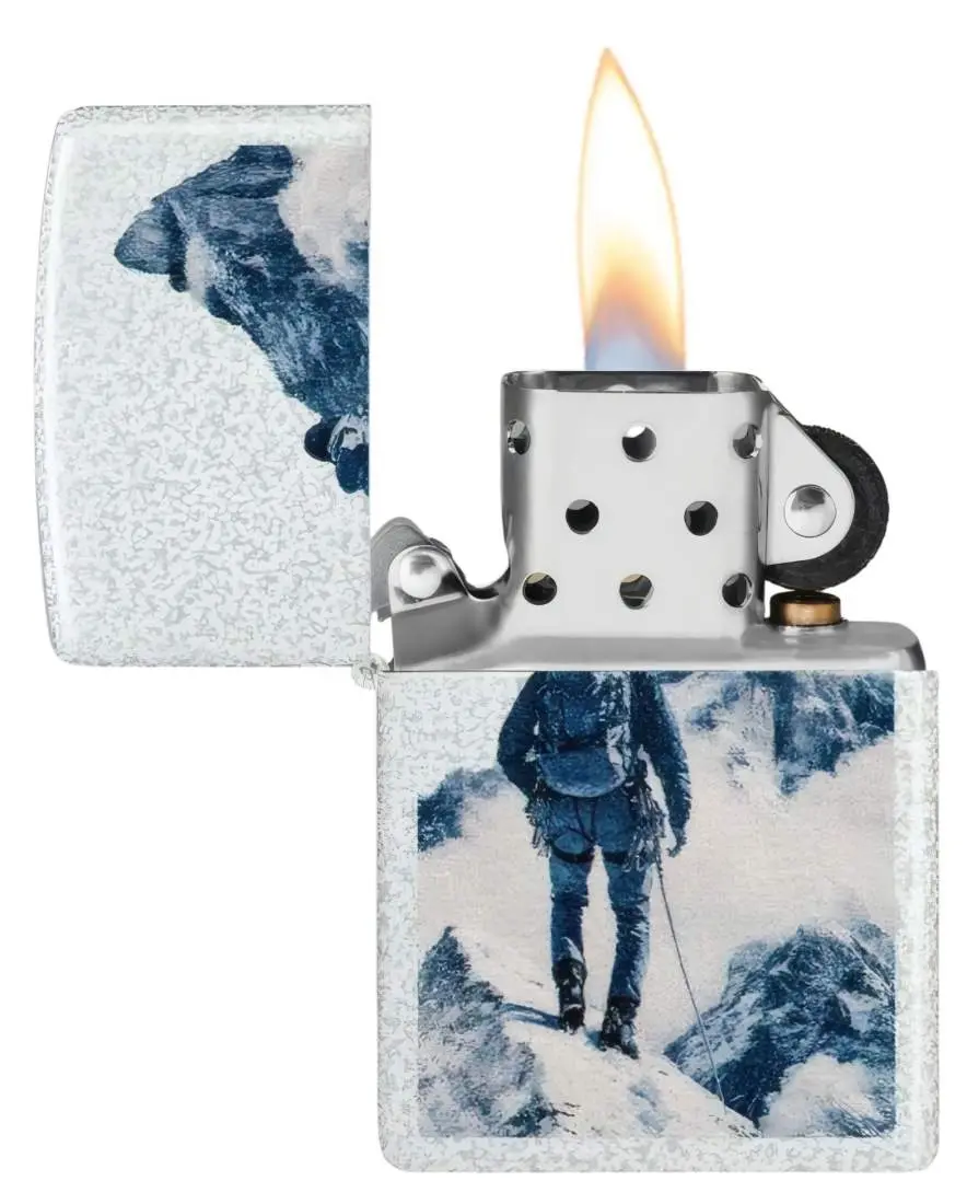 Produktbild: Zippo 60007897 Climber Glacier – Bergsteiger vor Gipfel offen mit Flamme