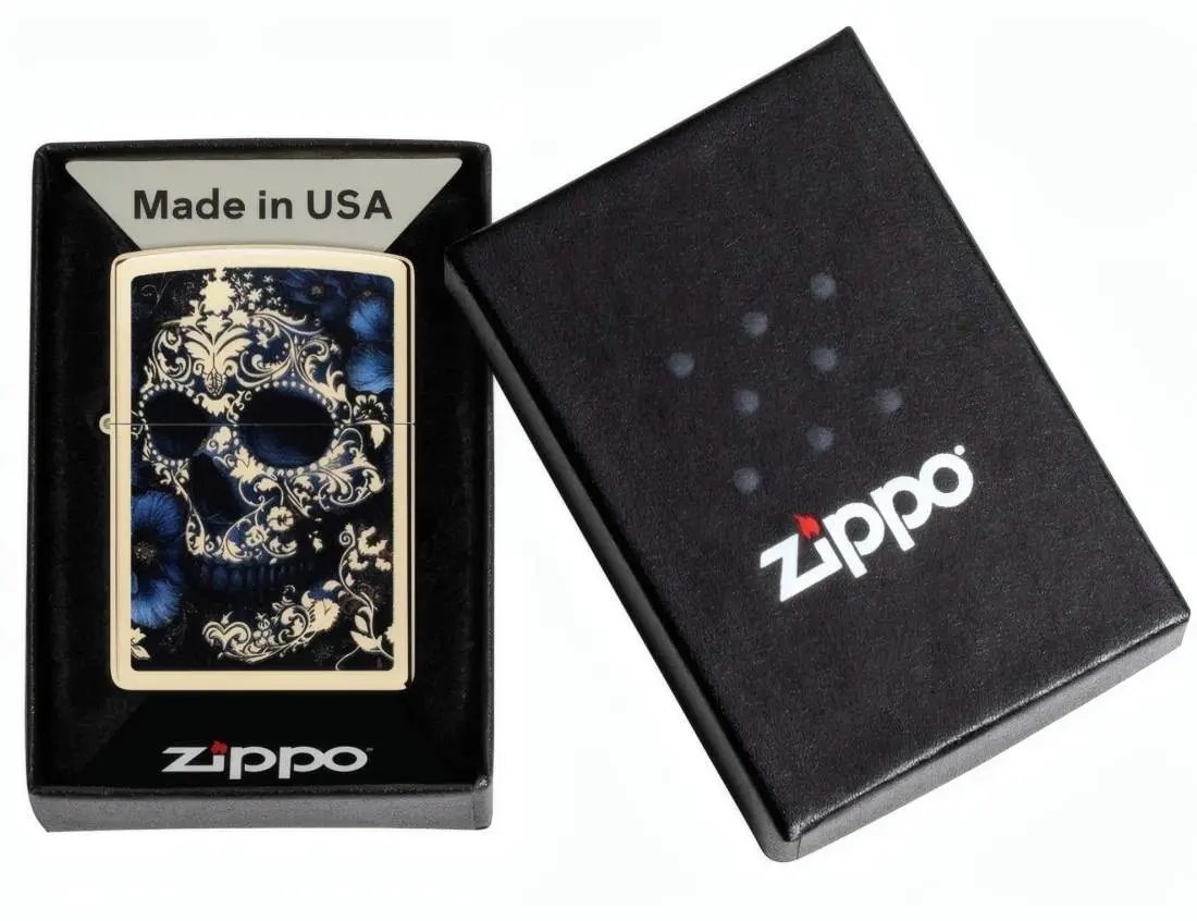 Produktbild: Zippo 60007900 Skull with Flowers Champagne Verpackung