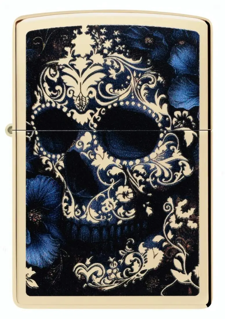Produktbild: Zippo 60007900 Skull with Flowers Champagne Frontansicht
