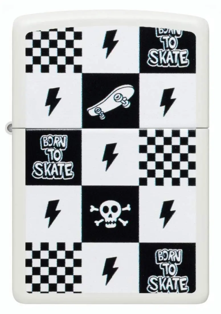 Produktbild: Zippo 60007903 Skateboard Checkers Born to Skate White Matte Frontansicht