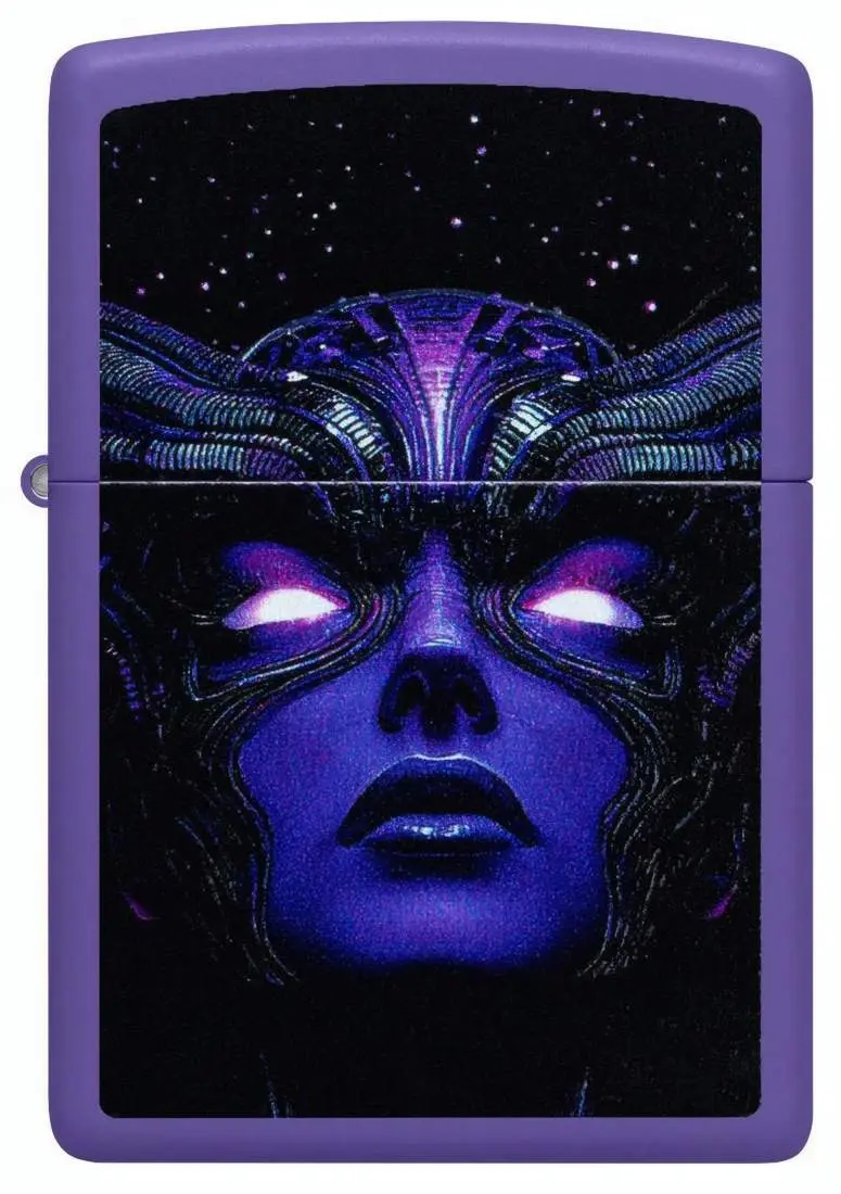Produktbild: Zippo 60007916 Cyborg Woman Purple Matte Black Light Frontansicht