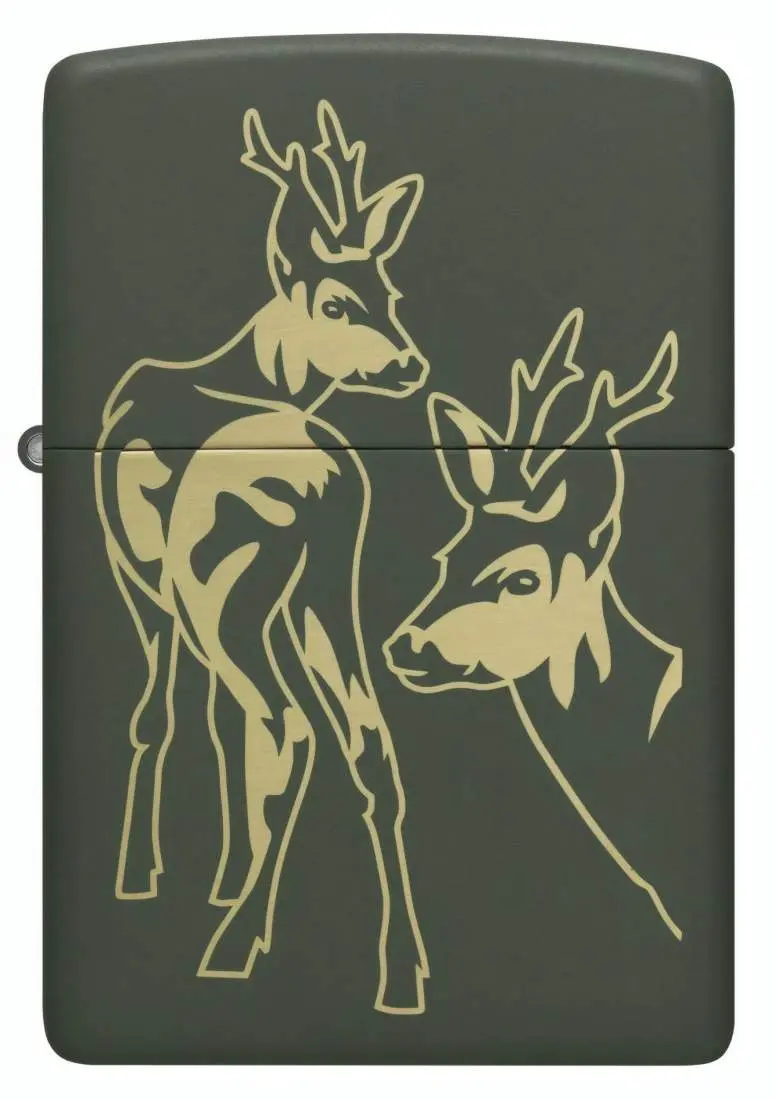 Produktbild: Zippo 60007921 Deer Hirsche Green Matte Laser Engrave Frontansicht