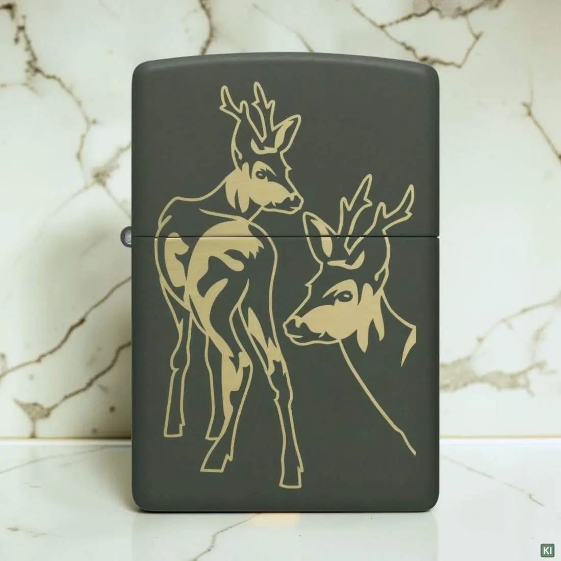 Produktbild: Zippo 60007921 Deer Hirsche Green Matte Laser Engrave Szene