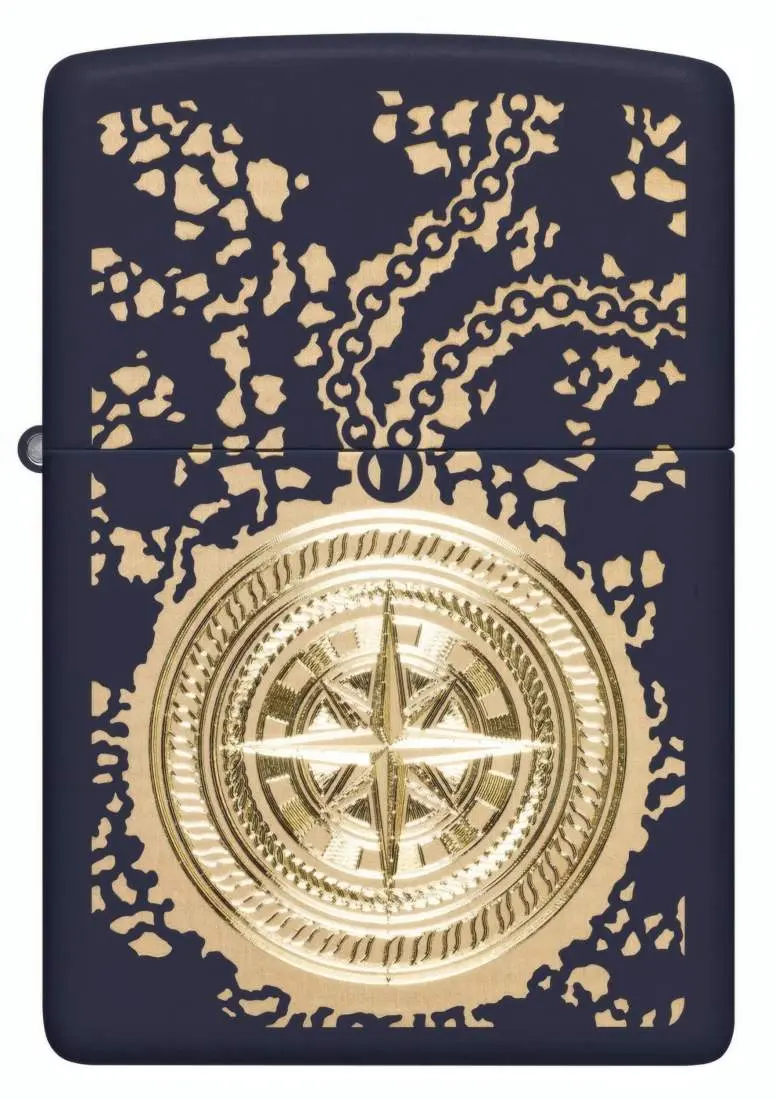 Produktbild: Zippo 60007922 Antique Talisman Kompass Navy Matte Laser Engrave Frontansicht