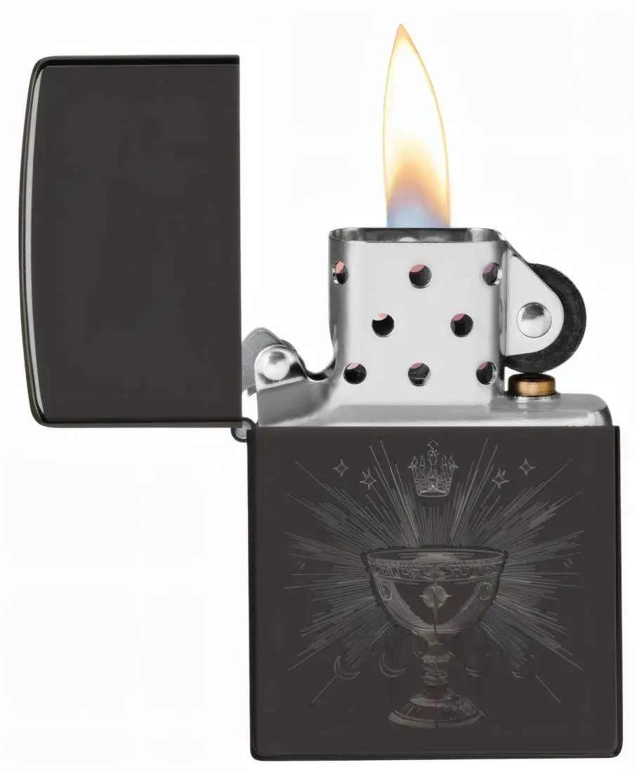 Produktbild: Zippo 60007926 Ancient Globet High Polish Black offen mit Flamme