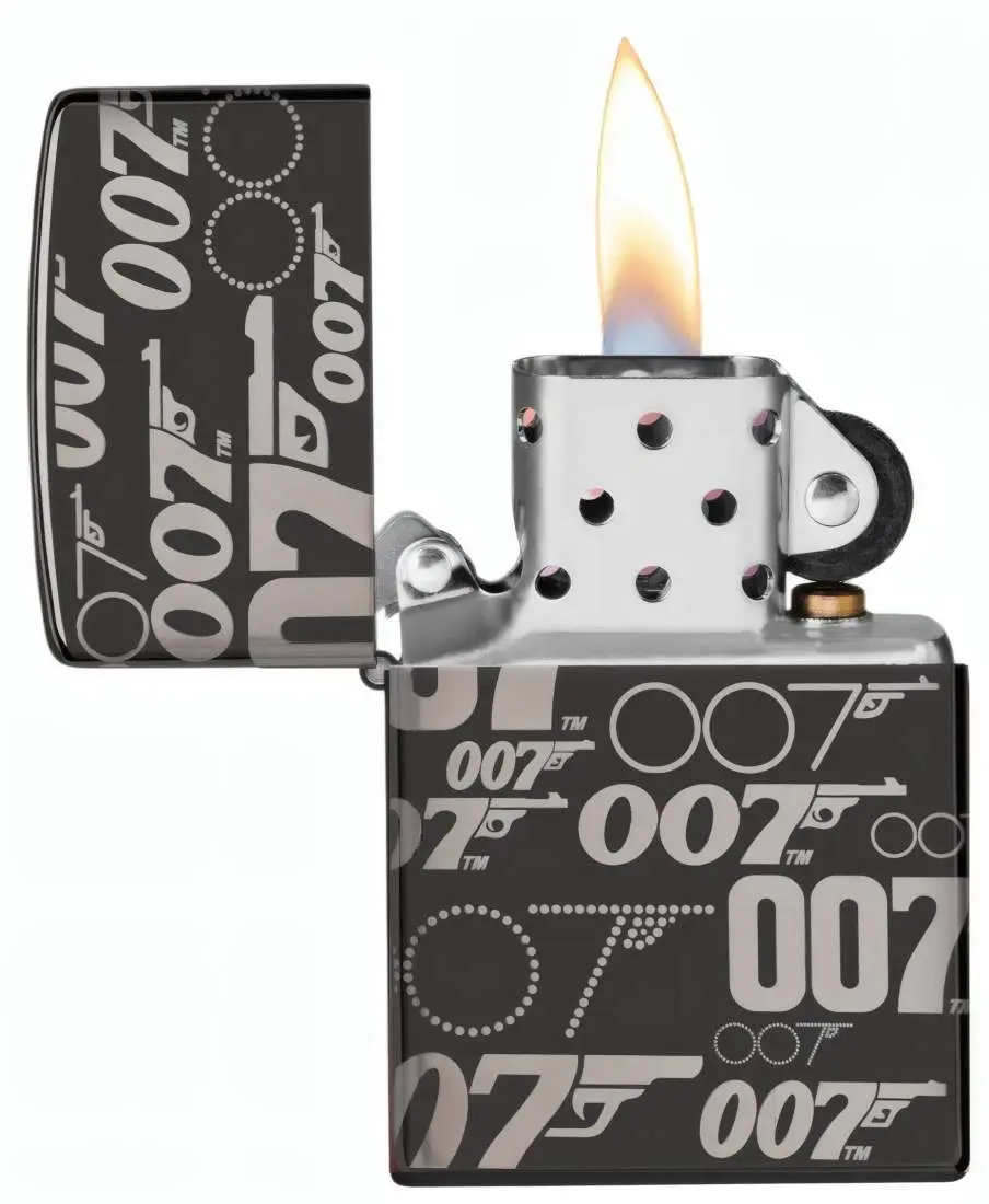 Produktbild: Zippo 60007939 High Polished Black 007 Gun Logo offen mit Flamme