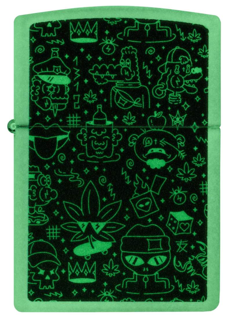 Produktbild: Zippo Doodle Cannabis weiß Glow in the Dark Feuerzeug leuchtend
