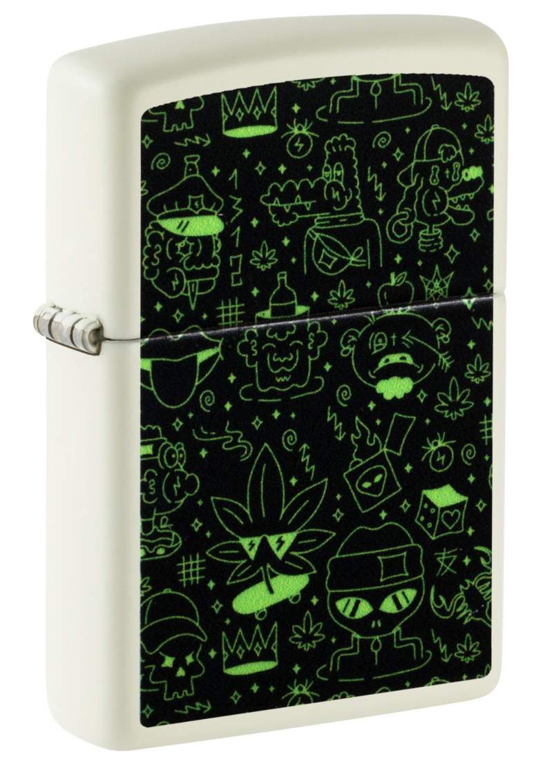 Produktbild: Zippo Doodle Cannabis weiß Glow in the Dark Feuerzeug