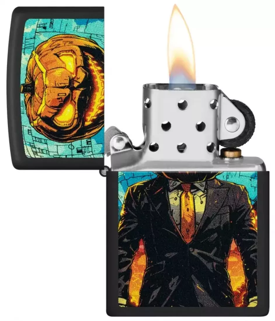Produktbild: Zippo Mister Pumpkin schwarz matt Feuerzeug offen