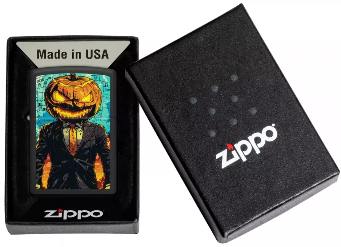 Produktbild: Zippo Mister Pumpkin schwarz matt Feuerzeug Verpackung