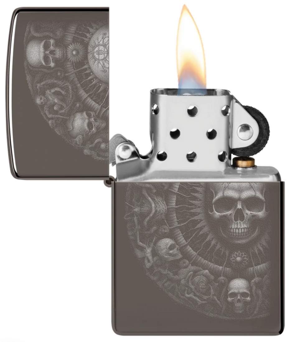 Produktbild: Zippo Skull Mandala Black Ice Photo Image Feuerzeug offen