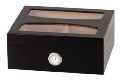 Produktbild Humidor schwarz mit geteiltem Glaseinsatz-Deckel für 50 Zigarren