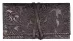 Tabaktasche Leder schwarz mit Blumenprägung Drehertasche Tabakbeutel 16cm