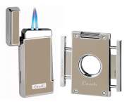 Caseti Paris Feuerzeug Set grau-beige chrom 2-fach Jet-Flamme + Cutter