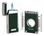 Caseti Paris Feuerzeug Set grün chrom 2-fach Jet-Flamme + Cutter