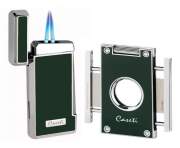 Produktbild Caseti Paris Feuerzeug Set grün chrom 2-fach Jet-Flamme + Cutter