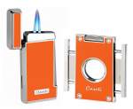 Caseti Paris Feuerzeug Set orange chrom 2-fach Jet-Flamme + Cutter