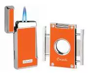 Produktbild Caseti Paris Feuerzeug Set orange chrom 2-fach Jet-Flamme + Cutter