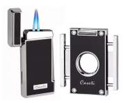 Produktbild Caseti Paris Feuerzeug Set schwarz chrom 2-fach Jet-Flamme + Cutter