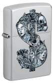 Produktbild Zippo Tattoo Dollar Skull Chrom satiniert mit Color Image Druck - 60006999