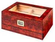 Produktbild Angelo Humidor Set Wurzelholz-Optik Sichtfenster Schublade mit Ascher Cutter