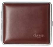 Produktbild Zigaretten Etui Caseti Metall Leder dunkelbraun mit verchromtem Rahmen 18er