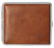 Produktbild Zigaretten Etui Caseti Metall Leder hellbraun mit verchromtem Rahmen 18er