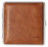 Produktbild Zigaretten Etui Caseti Metall Leder hellbraun mit verchromtem Rahmen 20er