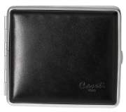 Produktbild Zigaretten Etui Caseti Metall Leder schwarz mit verchromtem Rahmen 18er