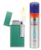 Produktbild Colibri Feuerzeug Julius II grün - chrom mit doppelter Schrägflamme