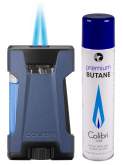 Colibri Rebel II Feuerzeug blau metallic schwarz mit Doppel-Jet-Flamme