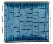Produktbild Zigarettenetui vom Hofe Metall Leder Kroko petrol blau mit Silberrand 18er
