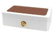 Produktbild Humidor weiß Pianolack mit Leder braun & beiger Steppung für ca. 50 Zigarren